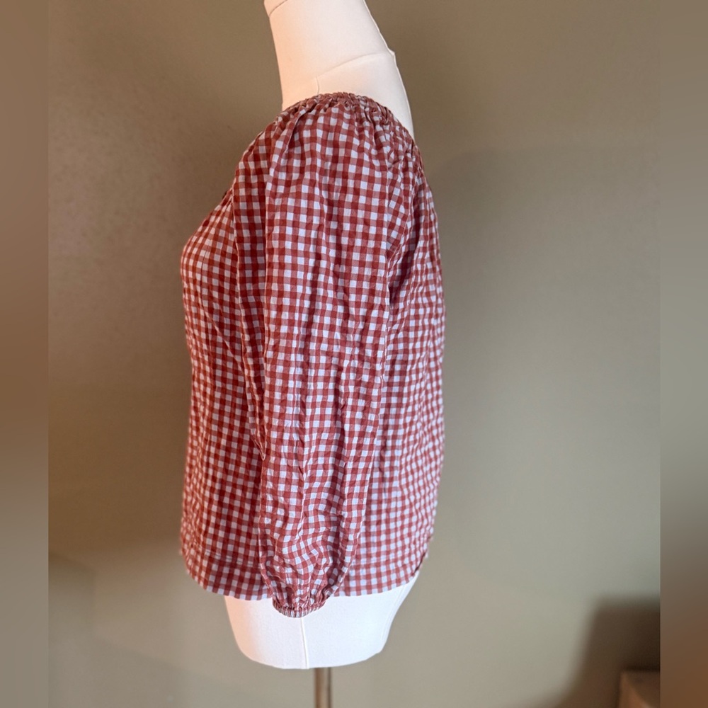 Madewell Rust Gingham Square-Neck Button Blouse - image 6